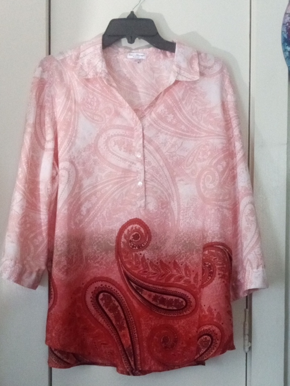 Rebecca Malone Pink Ombre Paisley Collared Half Button Tunic Size 1X